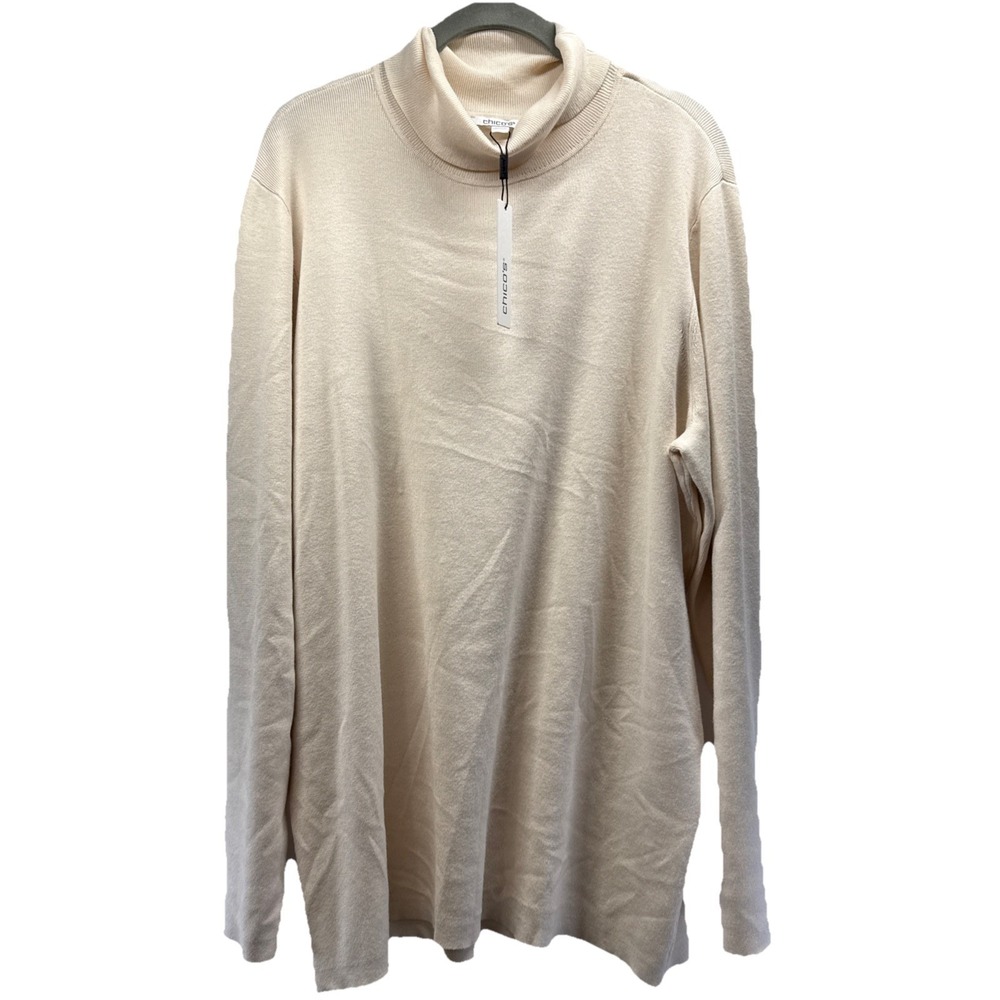 Chicos Women's Turtleneck Sweater Sz XXL 2X Solid Ivory Long Sleeves‎